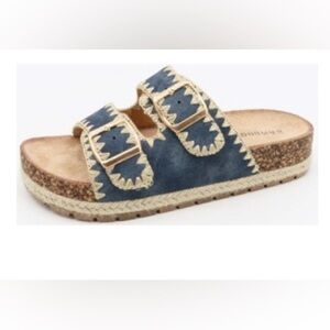Denim blue and Crochet detail Slide Sandas